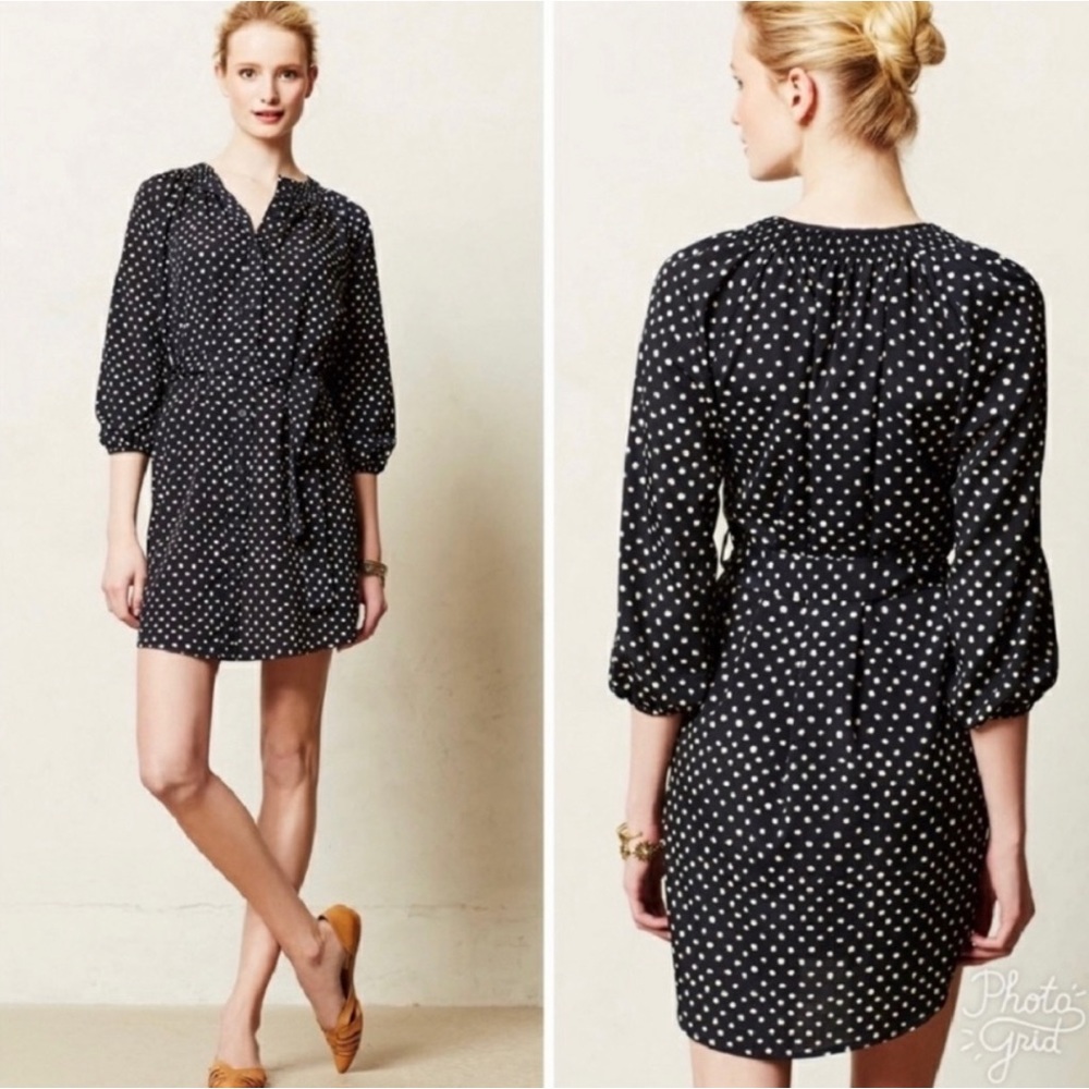 Maeve Anthropologie Preparation Button Front Polkadotted Shirtdress